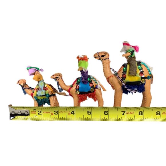 Vintage Arabian Dromedary Set of 3 Camels & Riders Hand Stitched Leather - Picture 12 of 12